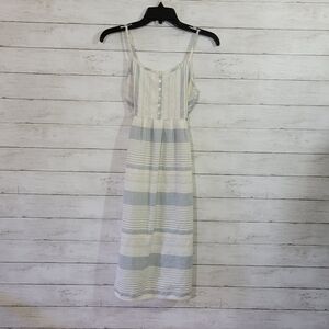 Old Navy Gray Cream Lightweight Striped Midi Dress Adjustable Spaghetti Strap S